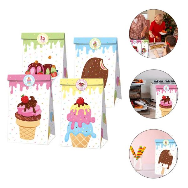 

gift wrap 1 set 12pcs ice cream packing bags oil-proof brown paper candy (colorful)