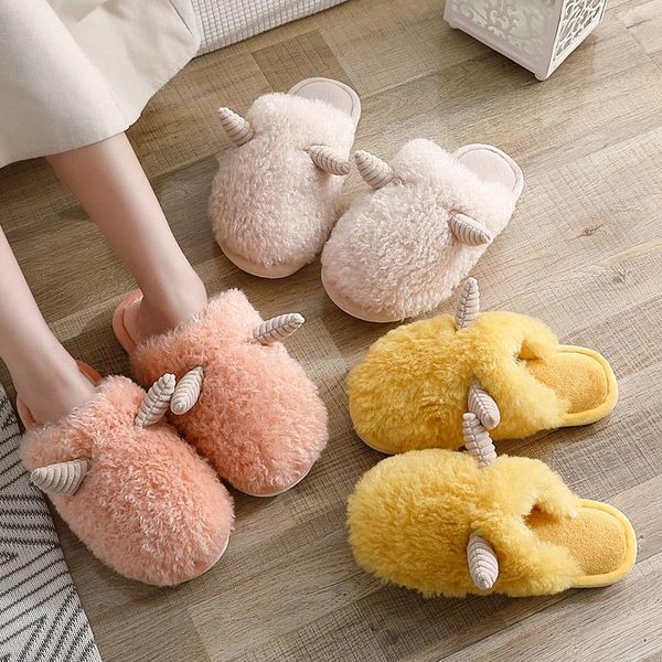 

slippers christmas cartoons deer women winter fur non-slip soft warm home indoor bedroom lovers couples furry shoes, Black