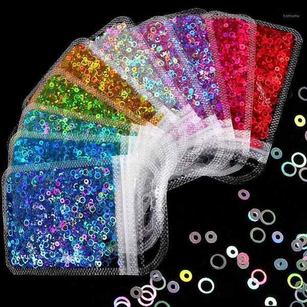 

bag 3d holographic laser gradient bubble ring nails sequins diy mix glitter flakes circle slice nail art manicure accesoires1, Silver;gold