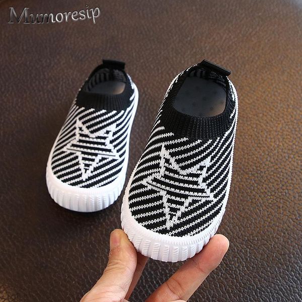 

sneakers 2021 baby boy girl shoes kids casual cotton knitted fabric breathable soft children boys girls with stars, Black;red