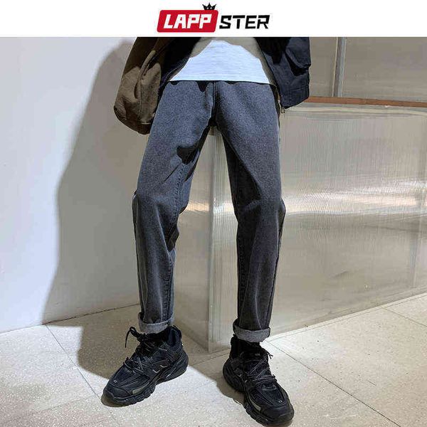 

lappster mens koreaanse fashoins harem blauwe jeans broek 2021 vintage rechte harajuku baggy riem hoge kwaliteit denim 0309, Blue