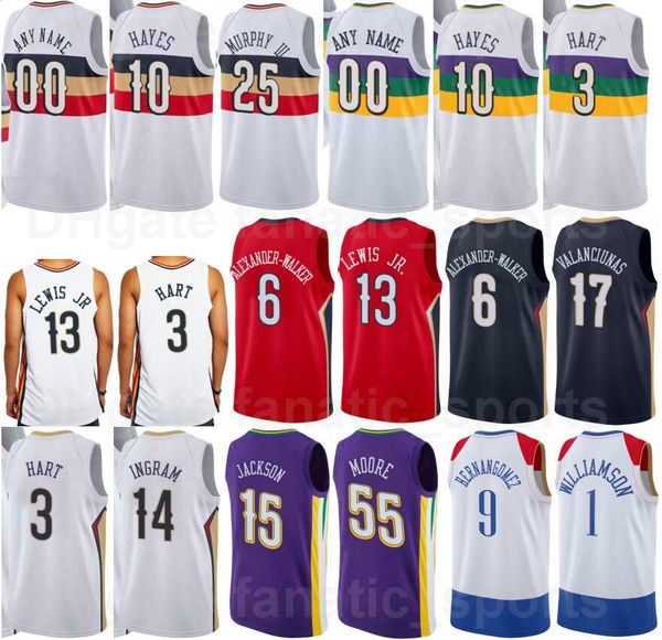 

printed 75th anniversary basketball jaxson hayes jersey 10 alexander-walker 6 devonte graham 4 josh hart 3 herbert jones 5 jonas valanciunas, Black;red