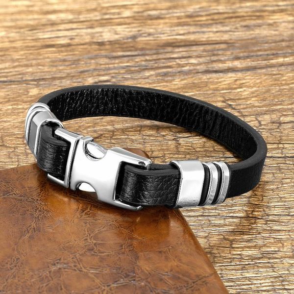

charm bracelets special hidden safety buckle bracelet soft black genuine leather rope for men women fashion jewelry gifts, Golden;silver