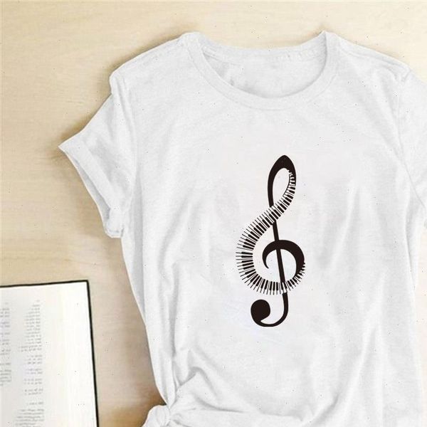 

cartoon music note printed women t shirts summer fashion graphic short sleeve cotton female, White