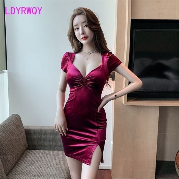 

gold velvet dress low-chested bag hips show thin nightclub workwear sheath office lady polyester 210416, Black;gray
