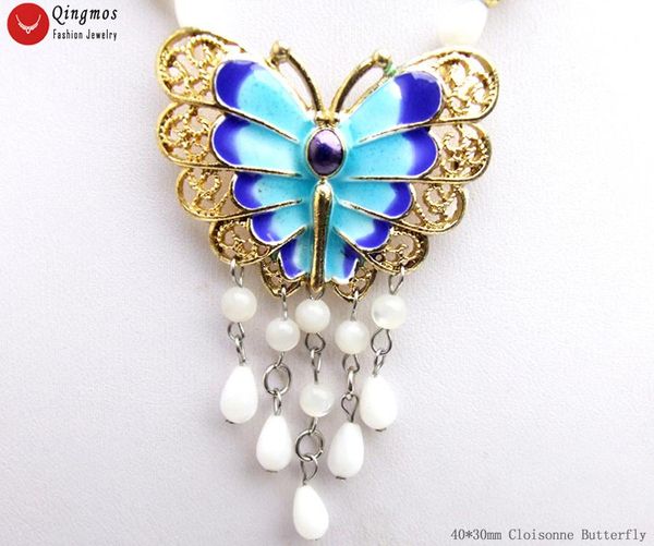 

pendant necklaces fashion cloisonne 40*30mm butterfly pendent necklace for women with 4mm white shell beads jewelry chokers 18'' n, Silver