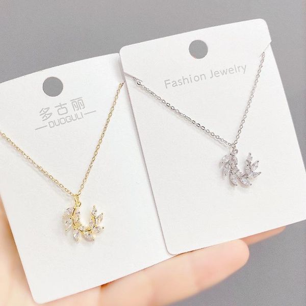 

chains european and american zircon leaf necklace women's fashion short pendant clavicle accessories wholesale, Silver