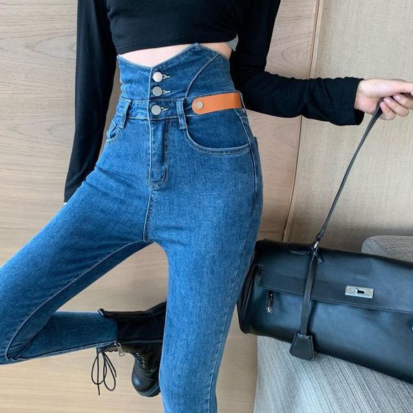 

women's jeans 2021 women autumn skinny stretch woman casual high waist pencil pants female korean fashion denim solid slim g183, Blue