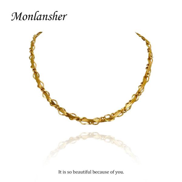 

chains monlansher unique snake chain rhombic combination necklace gold color titanium steel necklaces vintage jewelry, Silver