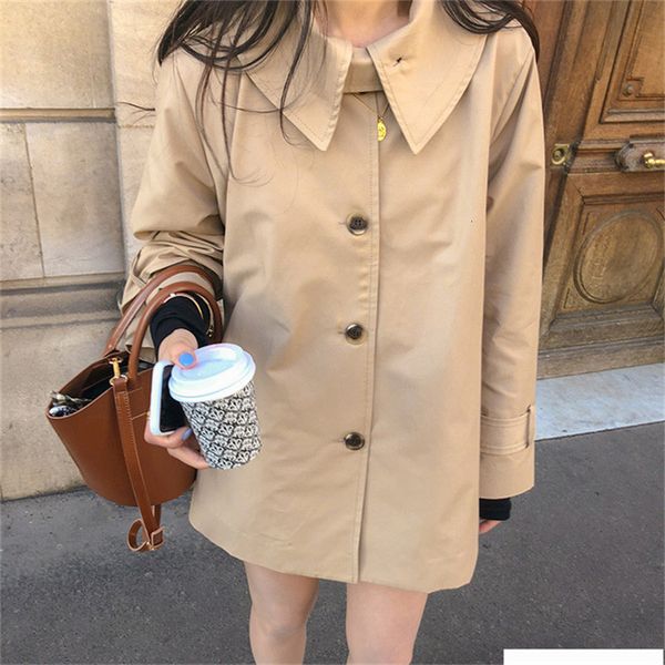 

wool autumn loose peter pan collar sweet office lady casual trench elegant cardigans female all match coats, Black