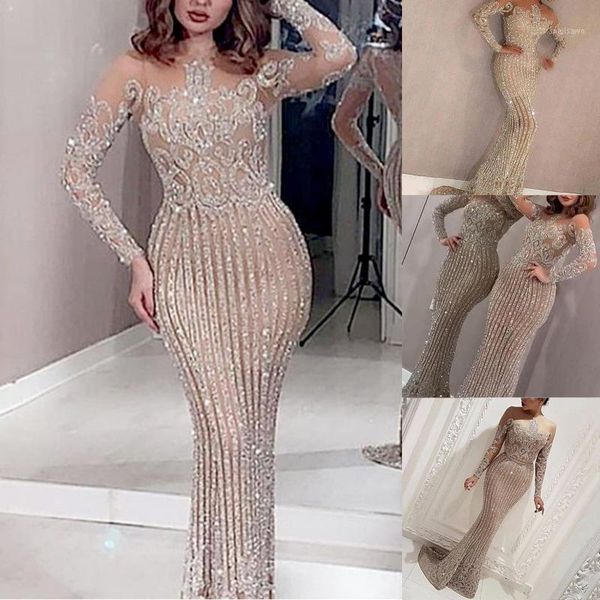 

casual dresses solid party dress o neck long sleeve romantic elegant with sequins bodycon maxi evening womens clothing, Black;gray