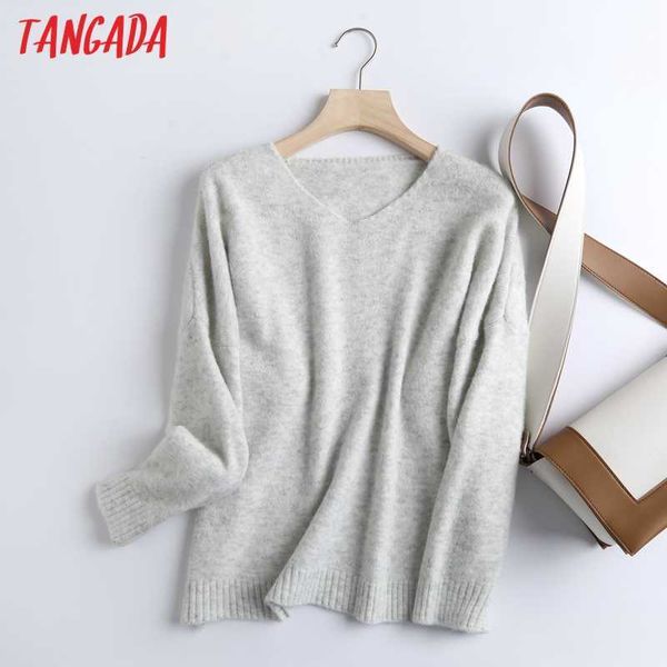 

tangada women spring elegant oversized soft knitted sweater jumper v neck female oversize pullovers chic 5m9 210609, White;black