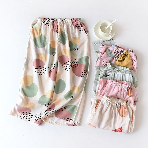

men's pants summer women's artificial sleep shorts thin loose comfortable cotton wide legs home cropped ladies iof9, Black