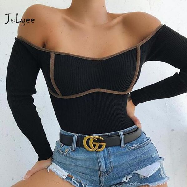 

women bodysuits solid v-neck long sleeve backless patchwork striped casual skinny women's jumpsuits & rompers, Black;white