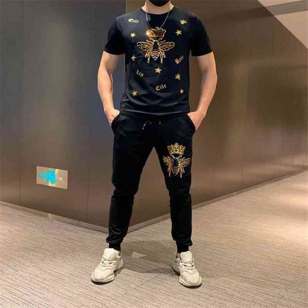 

tracksuits summer casual men's fashion slim selling 2 piece set of sportswear, Gray