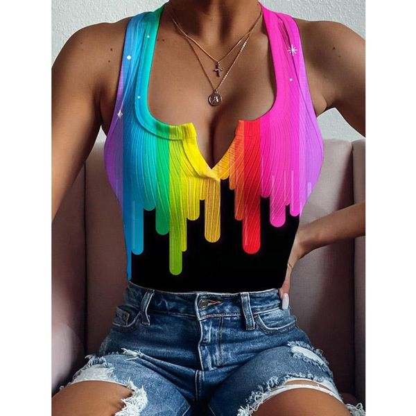

women's blouses & shirts vest 2021 harajuku streetwear laies women v neck sleeveless bodycon fashion retro colorful printed blouse, White