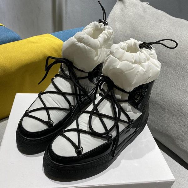 

boots shoes women winter mid calf patent leather platform wool round toe shearling snow zapatos de mujer, Black
