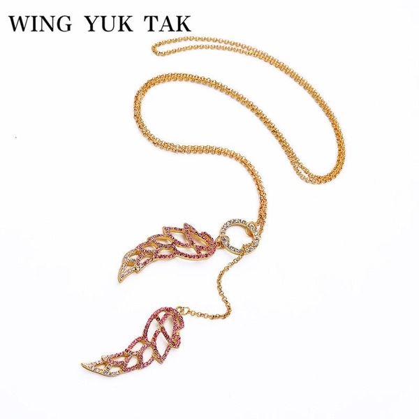 

pendant necklaces wing yuk tak long rhinestone feather necklace for women ol gold color link chain fashion jewelry 2021, Silver
