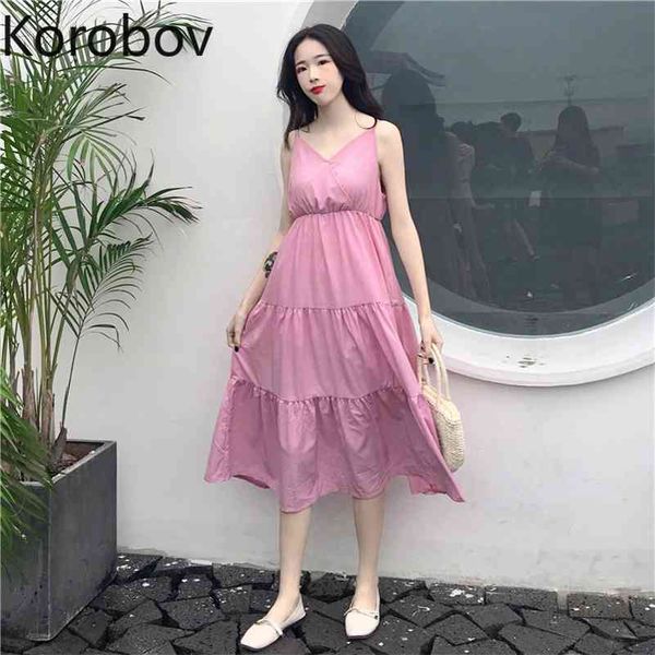 

korobov summer spaghetti strap dresses sweet a-line beach style robe femme korean casual vintage chic female dress 210430, Black;gray