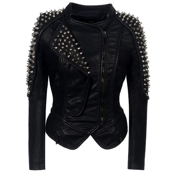 

women's jackets rosetic punk rock rivet black pu leather women 2021 fall gothic motorcycle jacket casual streetwear outwear winter coat, Black;brown