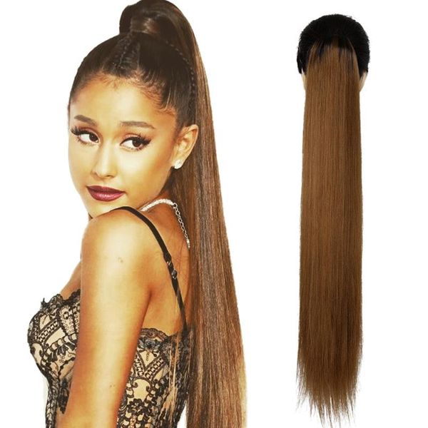 

synthetic wigs 30"synthetic straight ponytail t2-30 drawstring hair with two clips for women, Black