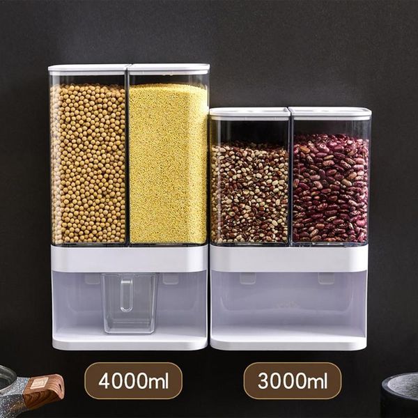 

storage bottles & jars wall-mounted kitchen press box transparent container boxes rice cereals grain dispenser organizer
