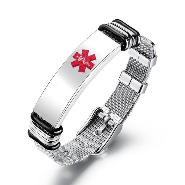 

modyle alert id bracelet for women men stainless steel adjustable watch band emergency jewelry link, chain, Black