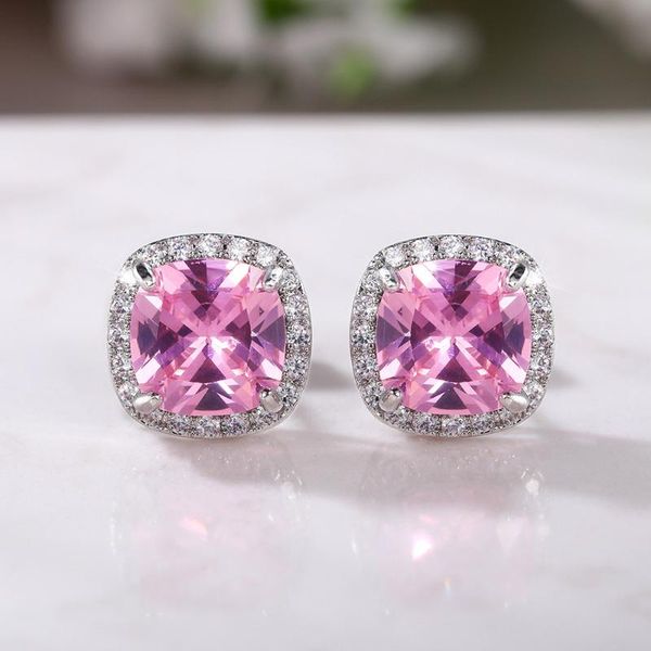 

stud luxury pink cubic zirconia square earrings for women wedding engagement party elegant accessories fashion jewelry eh1114, Golden;silver