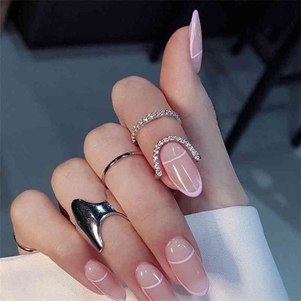 

new gothic metal line thin nail rings for women daily fingertip protective cover trendy ring jewelry gift to girlfriend, Silver