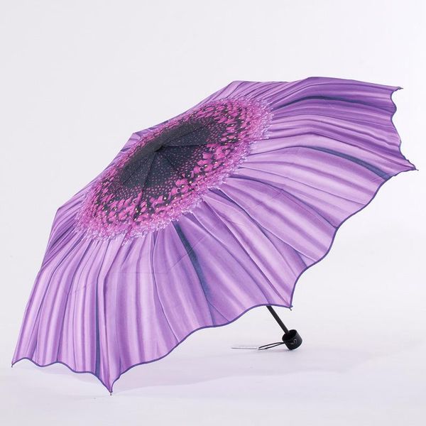 

umbrellas 2021 3d sunflower umbrella women three folding windproof wasterproof anti uv parasol sunny rainy women's