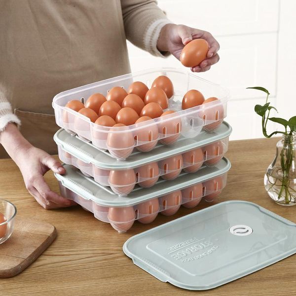 

storage bottles & jars refrigerator egg carton fresh-keeping box for eggs, household plastic rack holder 20 grid tray