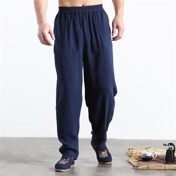 

summer men's wear chinese style retro cotton linen casual pants loose and plus-sized bloomers, Black