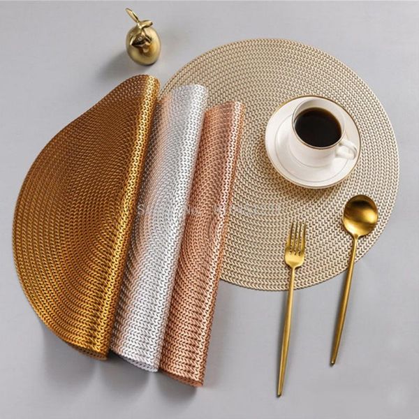 

mats & pads round pvc placemat dining table decoration accessories waterproof non slip heat insulation easy clean gold color