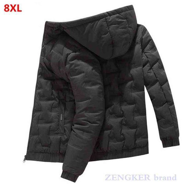 Inverno nuovo stile giovane uomo plus size moda casual cappotto con cappuccio piumino leggero nero piumino caldo 8XL 7XL Y1103