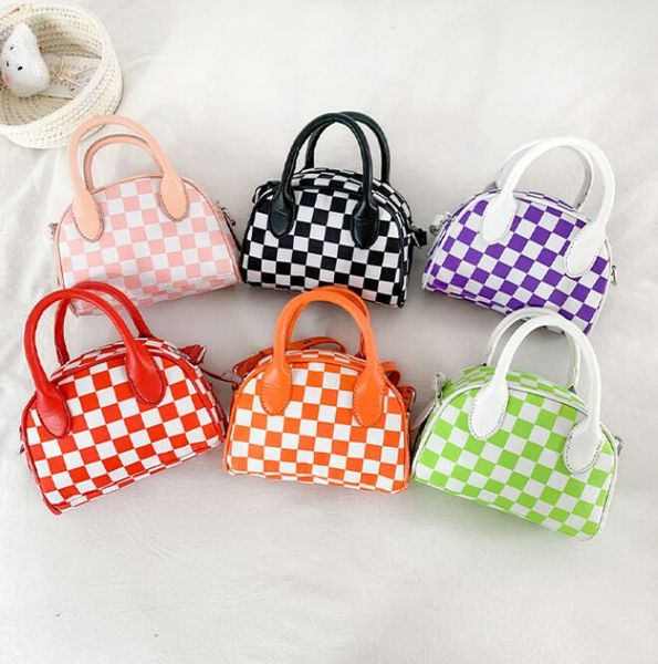 

children checkerboard handbag spring network star girl cross bags mini fashion color children's single shoulder bag, Black