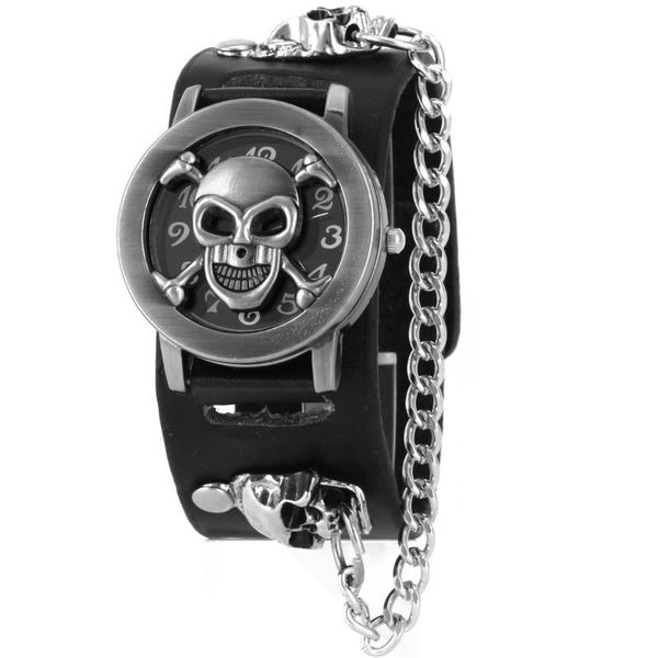 

wristwatches 2021 men's watch ghost head flip punk skull headband bracelet casual personality trend fashion student quartz x01, Slivery;brown