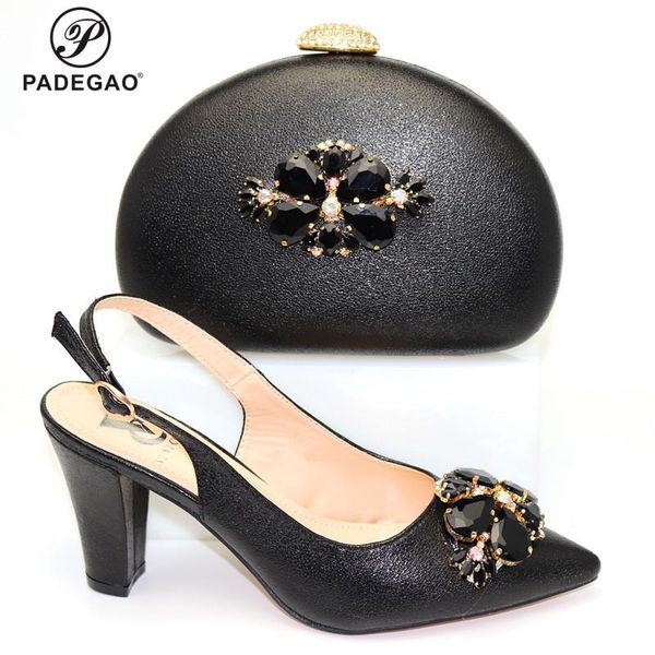 

dress shoes 2021 mature design italian ladies and bag with shinning crystal peep toe sadals for royal wedding party in black color