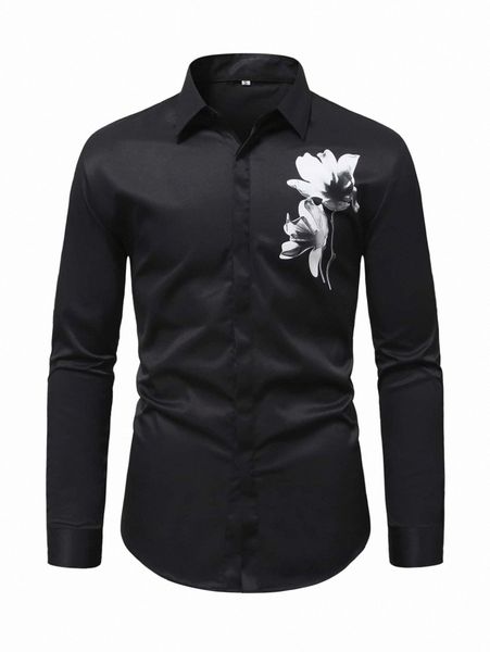 

men floral print curved hem shirt d2bd#, White;black