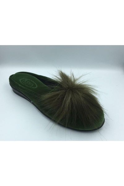 

slippers women's khaki pompoms home slipper, Black