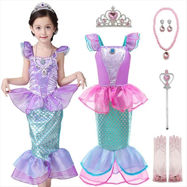 

girls little mermaid up children girl dress summer princess cosplay costumes kids fancy birthday party clothing halloween, Red;yellow