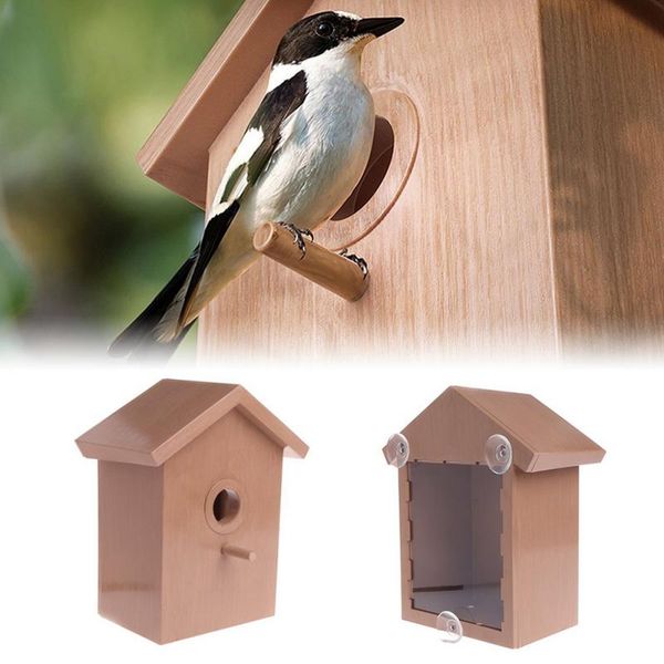 

wooden outdoor bird nest with suction cup garden decoration supplies hanging wall-mounted house for home gardening window cages