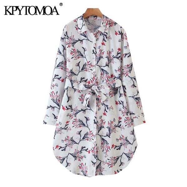 

women chic fashion with belt floral print mini shirt dress vintage long sleeve button-up female dresses vestidos 210416, Black;gray