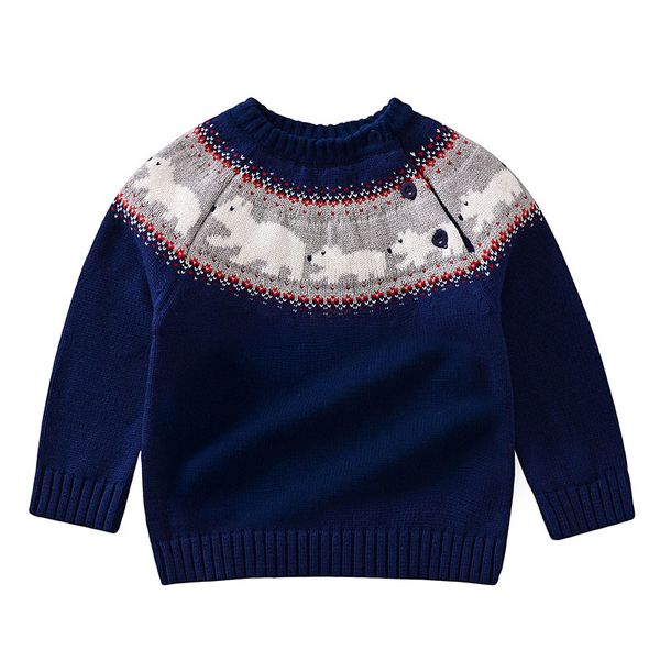 

christmas bear long sleeve knit sweater autumn winter baby kids girls boy pullover sweaters children's clothes, Blue