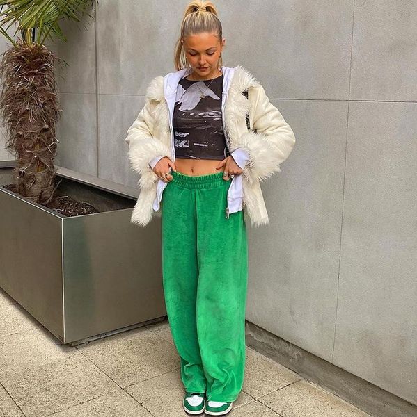 

women's pants & capris autumn women casual y2k loose harem ladies female solid color straight party street wide-leg green trousers, Black;white
