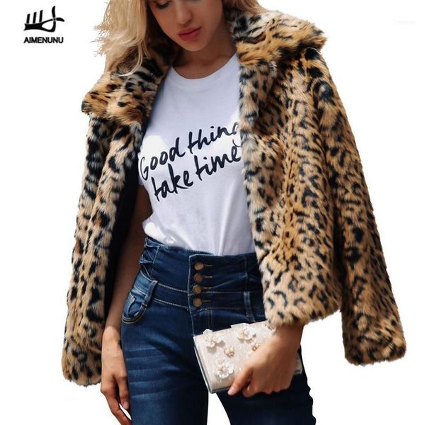

korean fashion winter coat women faux fur leopard print open front thick warm cardigan jacket outerwear plus size1, Black