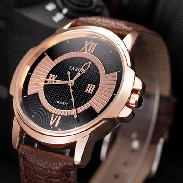 

wristwatches yazole watch men fashion waterproof watches leather men's clock saat relogio masculino reloj hombre, Slivery;brown