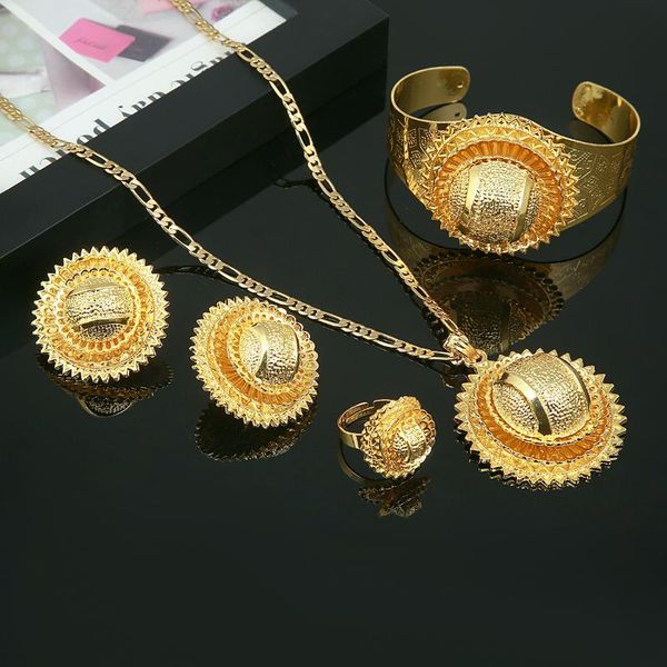 

earrings & necklace ethiopian gold color pendant bangle ring habesha eritrean trendy women jewelry sets, Silver