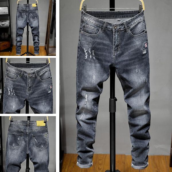 

men's jeans products stretch casual pants korean style slim fashion fall 2021, Blue