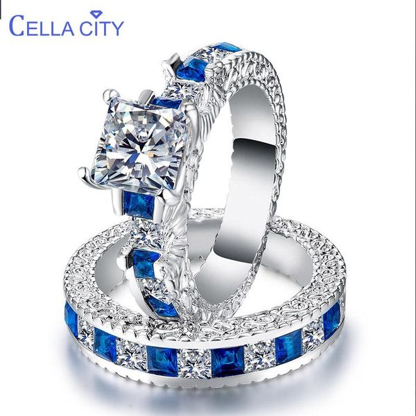 

cluster rings cellacity silver 925 jewelry style for women removable lovers ring sets sapphire emerald anniversary valentines gift, Golden;silver