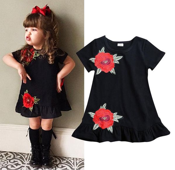 

girl's dresses baby girls dress girl flower ruffles short sleeve princess summer party casual sundress for toddler, Red;yellow